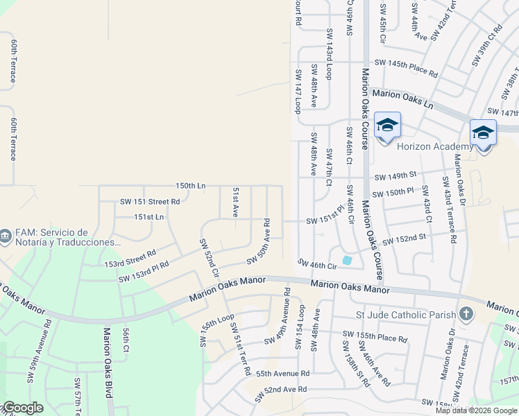 map of restaurants, bars, coffee shops, grocery stores, and more near 15124 Southwest 50th Avenue in Ocala