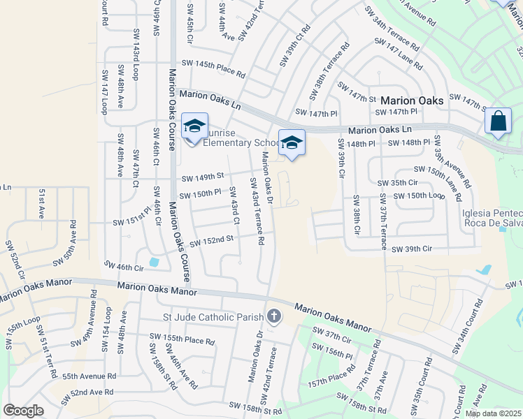 map of restaurants, bars, coffee shops, grocery stores, and more near 15107 Southwest 43rd Terrace Road in Ocala
