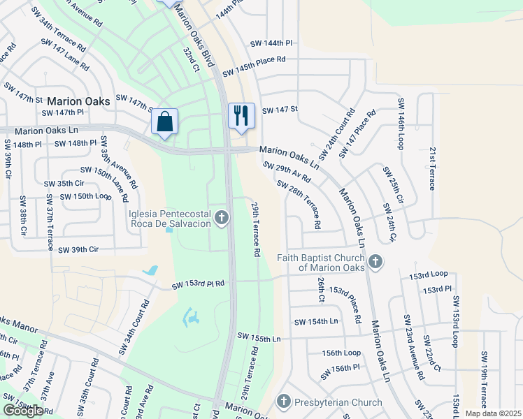 map of restaurants, bars, coffee shops, grocery stores, and more near 15018 Southwest 28th Avenue Road in Ocala