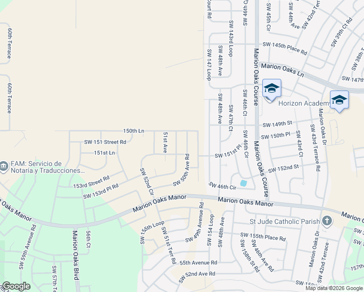 map of restaurants, bars, coffee shops, grocery stores, and more near 15124 Southwest 50th Avenue in Ocala