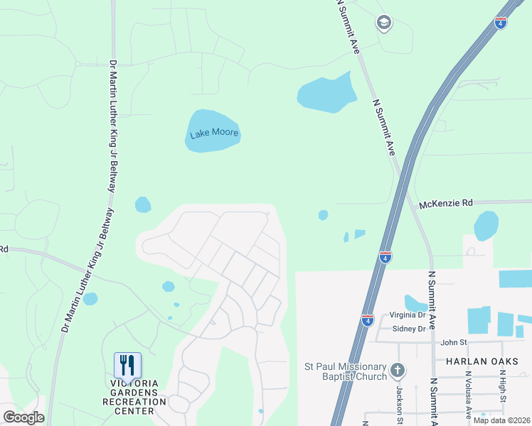 map of restaurants, bars, coffee shops, grocery stores, and more near Farmsworth Court in DeLand