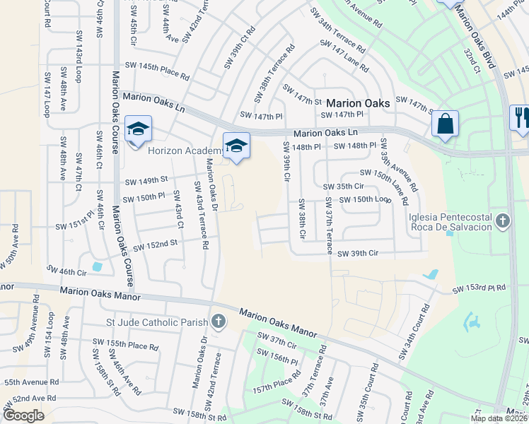 map of restaurants, bars, coffee shops, grocery stores, and more near 3955 Southwest 151st Place in Ocala