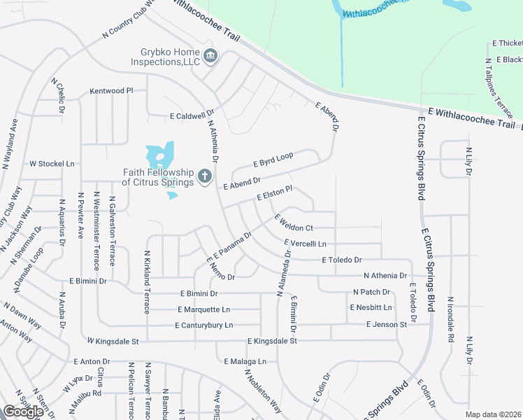 map of restaurants, bars, coffee shops, grocery stores, and more near 661 East Vercelli Lane in Citrus Springs