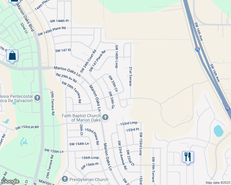 map of restaurants, bars, coffee shops, grocery stores, and more near 7087-7225 Southwest 146th Loop in Ocala