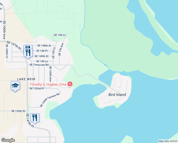 map of restaurants, bars, coffee shops, grocery stores, and more near 10935 SE Timucuan Rd in Summerfield