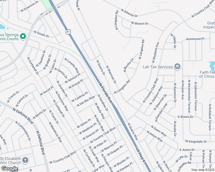 map of restaurants, bars, coffee shops, grocery stores, and more near 9550 North Quarry Drive in Citrus Springs
