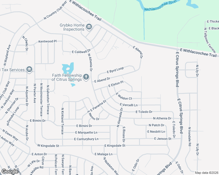 map of restaurants, bars, coffee shops, grocery stores, and more near 661 East Vercelli Lane in Citrus Springs