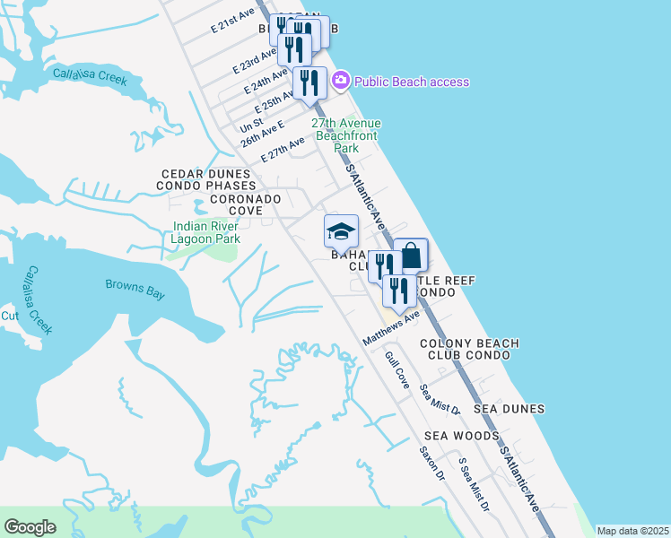 map of restaurants, bars, coffee shops, grocery stores, and more near 3550 Michigan Avenue in New Smyrna Beach