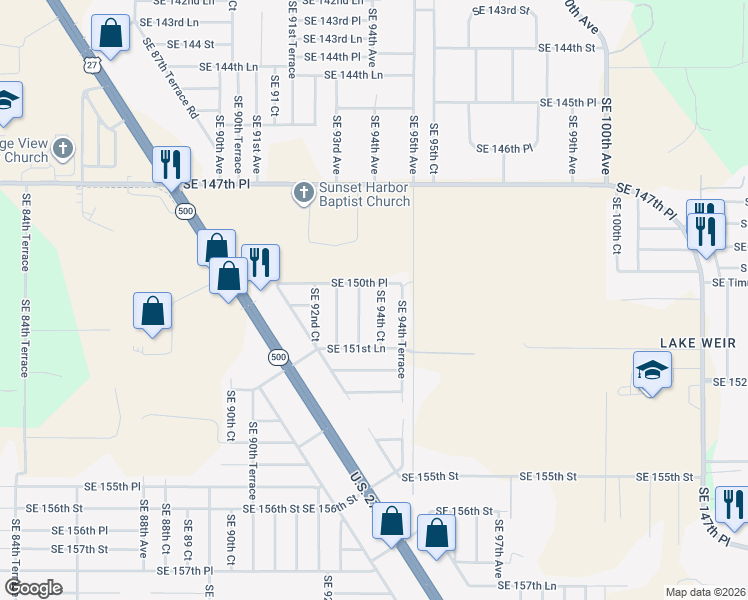 map of restaurants, bars, coffee shops, grocery stores, and more near 15101 Southeast 93rd Court in Summerfield