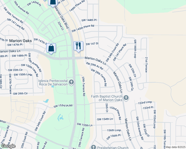 map of restaurants, bars, coffee shops, grocery stores, and more near 15018 Southwest 28th Avenue Road in Ocala
