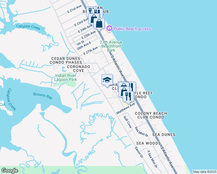 map of restaurants, bars, coffee shops, grocery stores, and more near 3550 Michigan Avenue in New Smyrna Beach