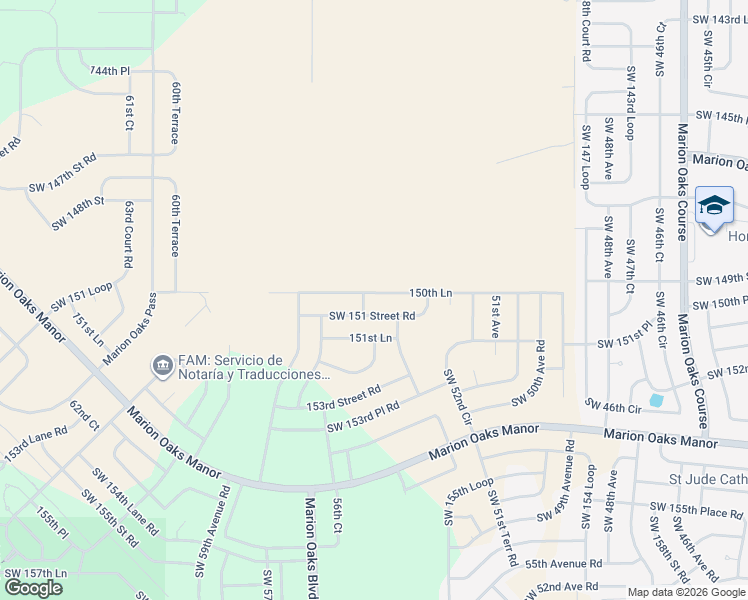map of restaurants, bars, coffee shops, grocery stores, and more near 5556 150th Lane in Ocala