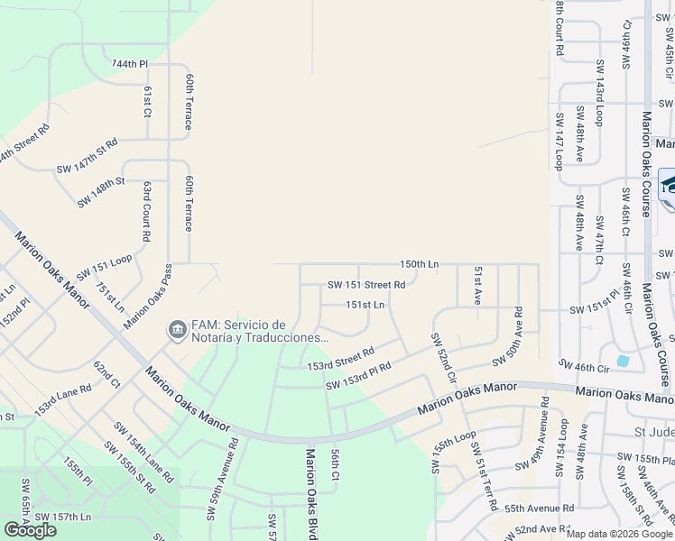 map of restaurants, bars, coffee shops, grocery stores, and more near 5556 150th Lane in Ocala