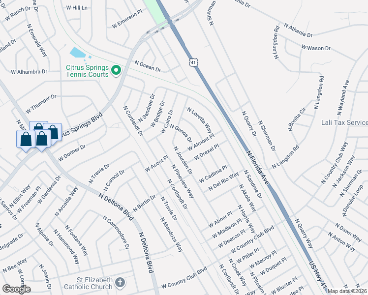 map of restaurants, bars, coffee shops, grocery stores, and more near 9639 North Genoa Drive in Citrus Springs