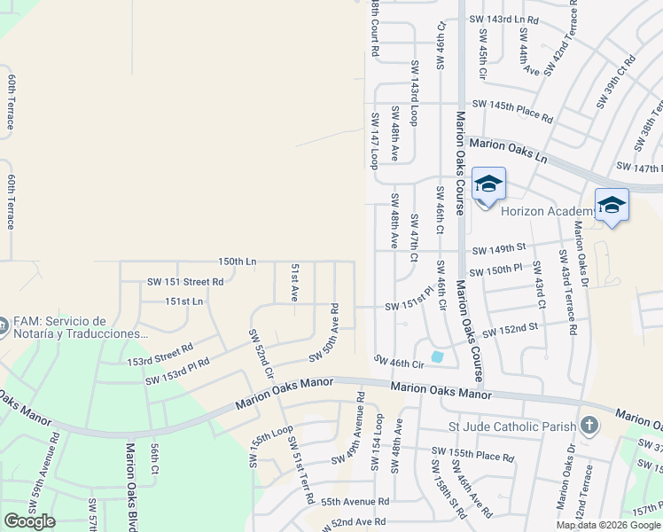 map of restaurants, bars, coffee shops, grocery stores, and more near 150th Ln in Ocala