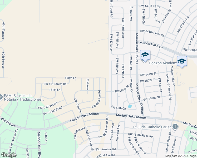 map of restaurants, bars, coffee shops, grocery stores, and more near 150th Ln in Ocala