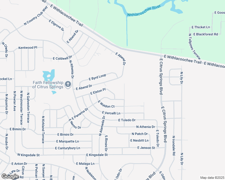 map of restaurants, bars, coffee shops, grocery stores, and more near 863 East Elston Place in Citrus Springs