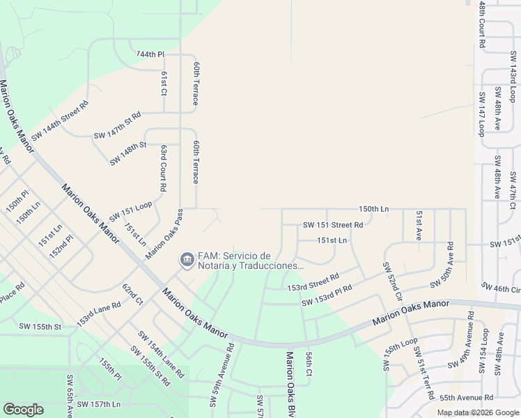 map of restaurants, bars, coffee shops, grocery stores, and more near 150th Lane in Ocala