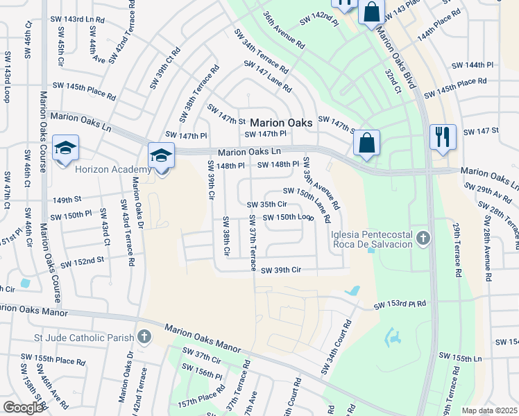 map of restaurants, bars, coffee shops, grocery stores, and more near 14991 Southwest 37th Terrace in Ocala