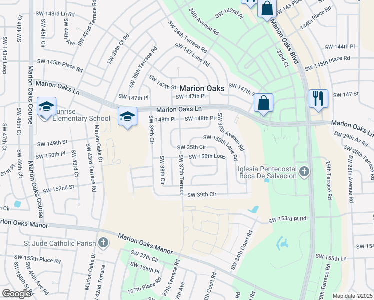 map of restaurants, bars, coffee shops, grocery stores, and more near 15020 Southwest 35th Circle in Ocala