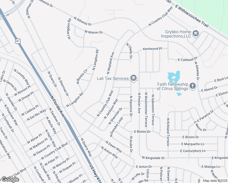 map of restaurants, bars, coffee shops, grocery stores, and more near 9624 North Country Club Way in Citrus Springs