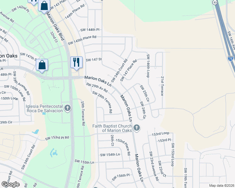 map of restaurants, bars, coffee shops, grocery stores, and more near 354 Marion Oaks Lane in Ocala