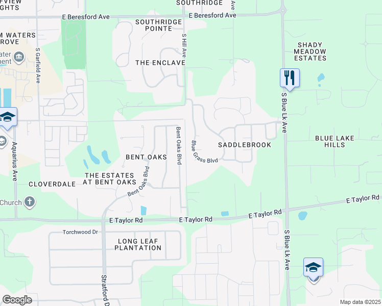 map of restaurants, bars, coffee shops, grocery stores, and more near 1572 Blue Grass Boulevard in DeLand