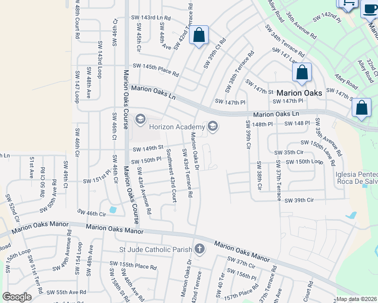 map of restaurants, bars, coffee shops, grocery stores, and more near 372 Marion Oaks Drive in Ocala