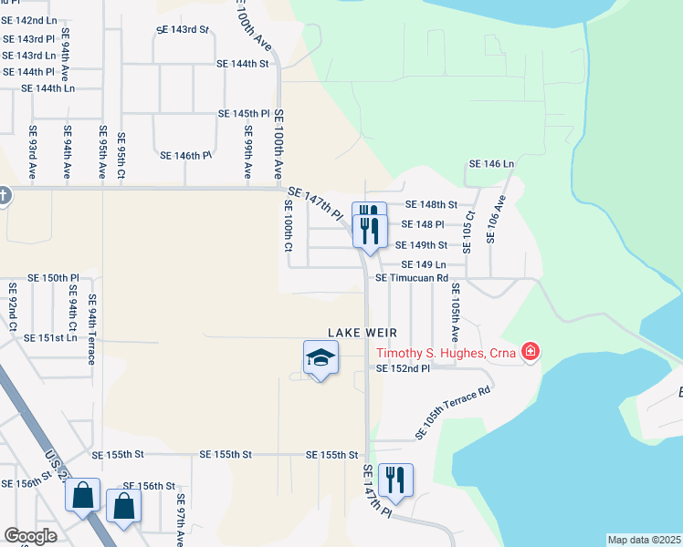 map of restaurants, bars, coffee shops, grocery stores, and more near 10214 Southeast 149 Lane in Summerfield