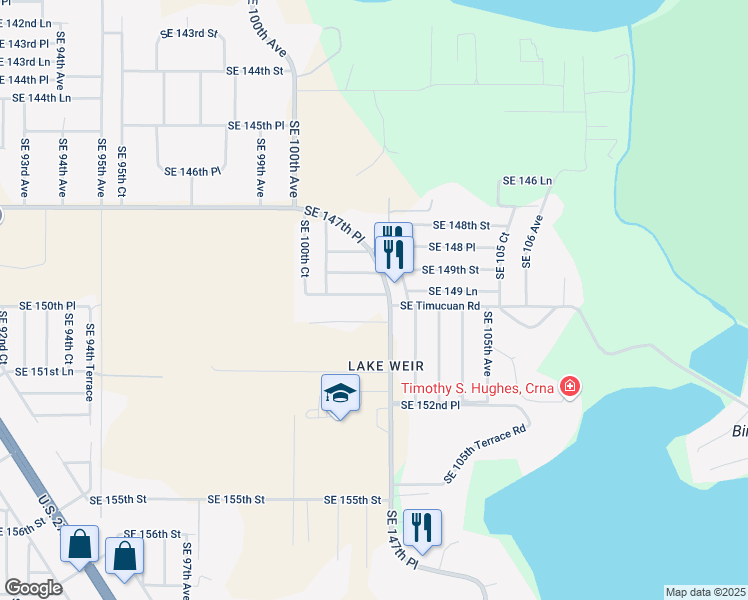 map of restaurants, bars, coffee shops, grocery stores, and more near 10214 Southeast 149 Lane in Summerfield