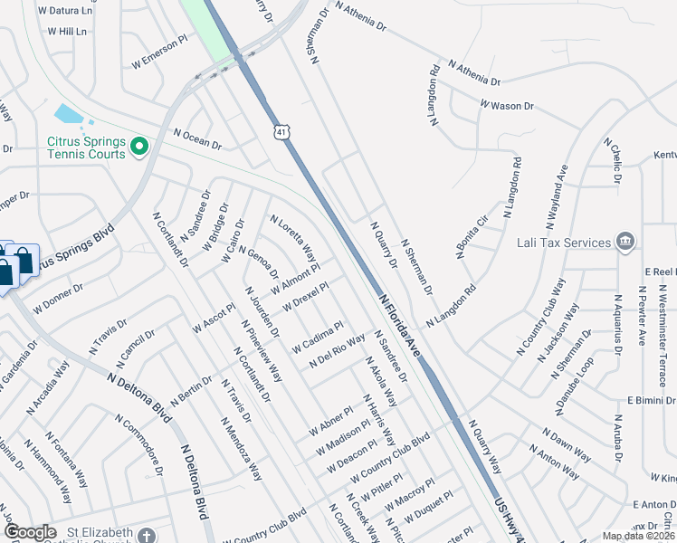map of restaurants, bars, coffee shops, grocery stores, and more near 849 West Drexel Place in Citrus Springs