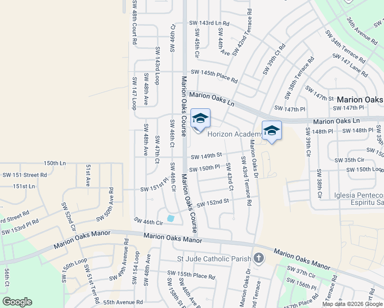 map of restaurants, bars, coffee shops, grocery stores, and more near 4573 Southwest 149th Street in Ocala