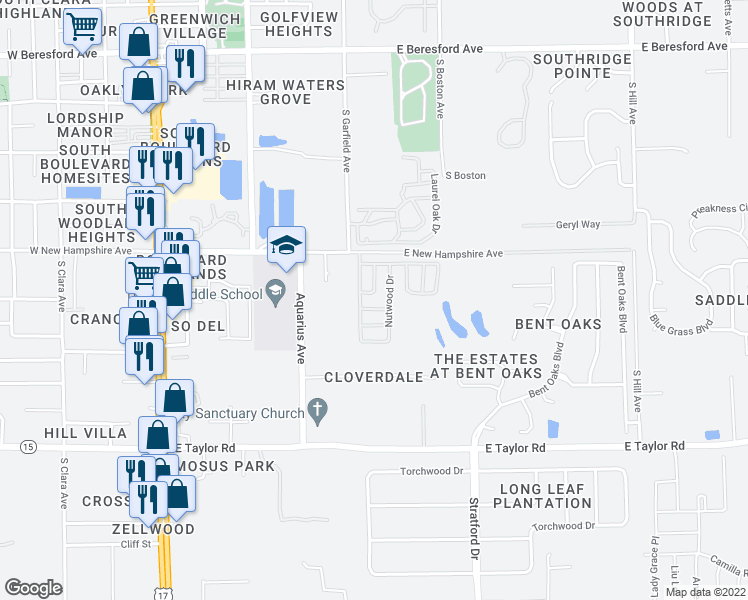 map of restaurants, bars, coffee shops, grocery stores, and more near 503 Royal Palm Drive in DeLand