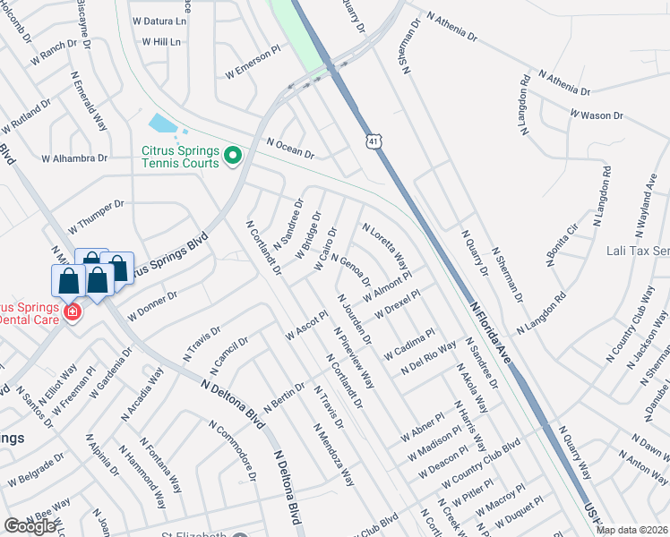 map of restaurants, bars, coffee shops, grocery stores, and more near 9641 North Jourden Drive in Citrus Springs