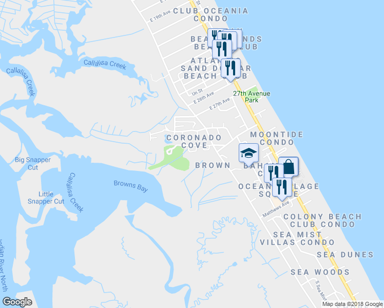 map of restaurants, bars, coffee shops, grocery stores, and more near 723 Laurel Bay Circle in New Smyrna Beach