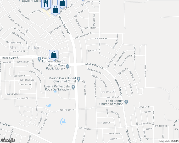map of restaurants, bars, coffee shops, grocery stores, and more near 14896 Southwest 29th Avenue Road in Ocala