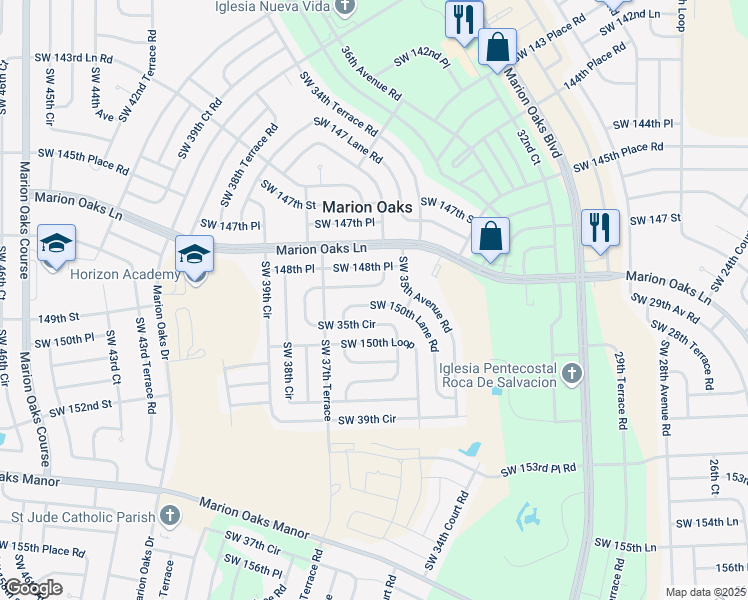map of restaurants, bars, coffee shops, grocery stores, and more near 14864 Southwest 35th Circle in Ocala