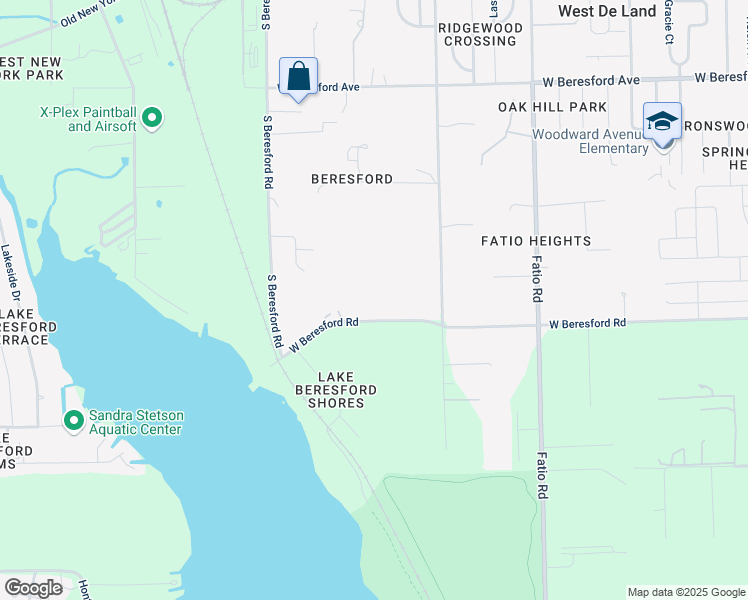 map of restaurants, bars, coffee shops, grocery stores, and more near 1765 West Beresford Road in DeLand