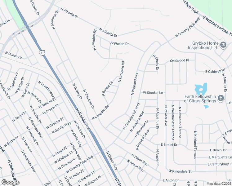 map of restaurants, bars, coffee shops, grocery stores, and more near 9723 North Langdon Road in Citrus Springs