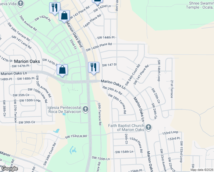 map of restaurants, bars, coffee shops, grocery stores, and more near 324 Marion Oaks Lane in Ocala