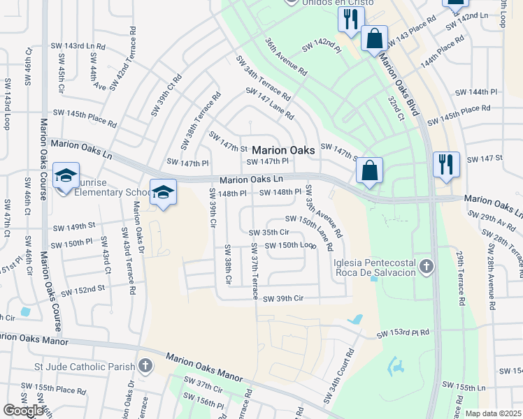 map of restaurants, bars, coffee shops, grocery stores, and more near 14888 Southwest 35th Circle in Ocala