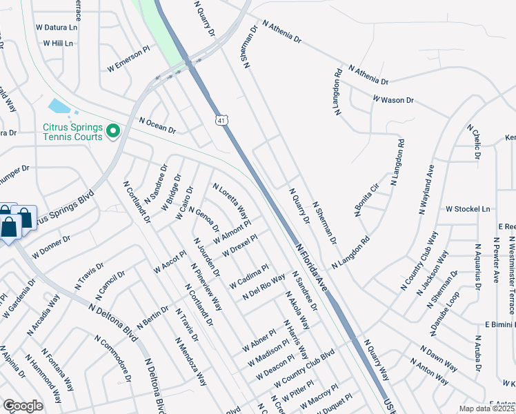 map of restaurants, bars, coffee shops, grocery stores, and more near 9719 North Sandree Drive in Citrus Springs