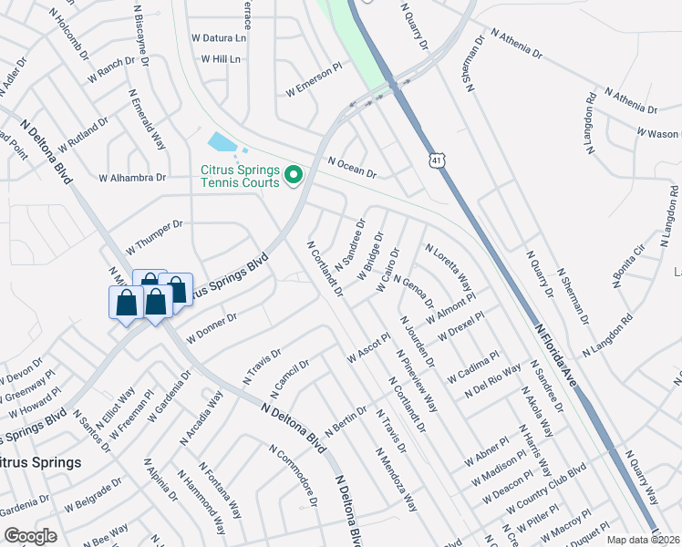 map of restaurants, bars, coffee shops, grocery stores, and more near 9995 North Sandree Drive in Citrus Springs