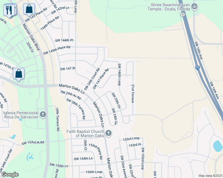 map of restaurants, bars, coffee shops, grocery stores, and more near 2328 Southwest 146th Loop in Ocala