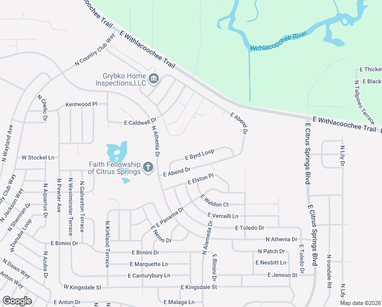 map of restaurants, bars, coffee shops, grocery stores, and more near 703 East Byrd Loop in Citrus Springs