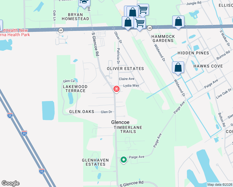 map of restaurants, bars, coffee shops, grocery stores, and more near 708 South Glencoe Road in New Smyrna Beach