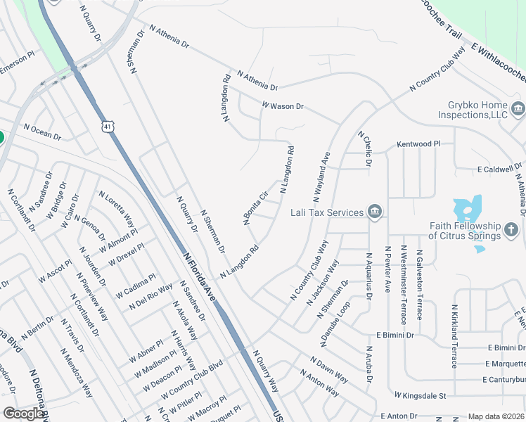 map of restaurants, bars, coffee shops, grocery stores, and more near 9742 North Bonita Circle in Citrus Springs