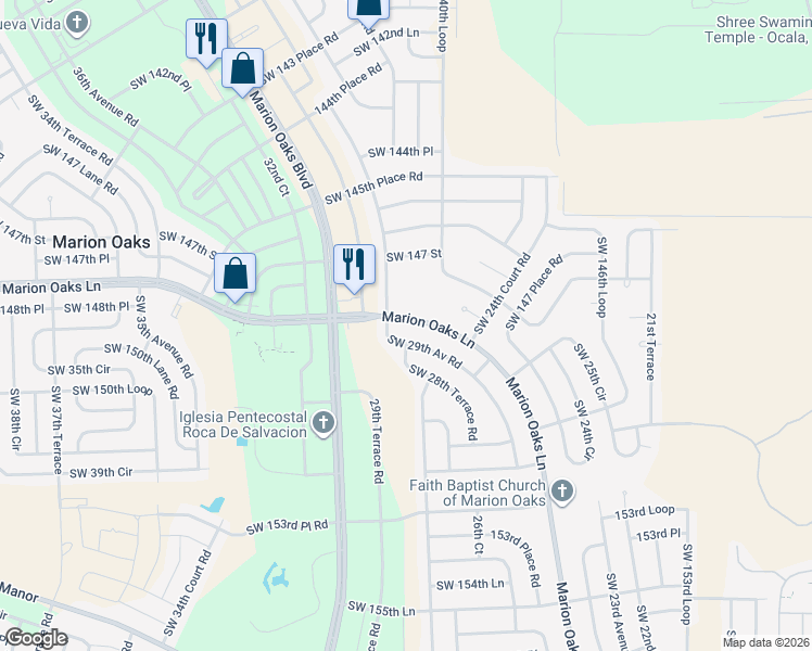 map of restaurants, bars, coffee shops, grocery stores, and more near 324 Marion Oaks Lane in Ocala