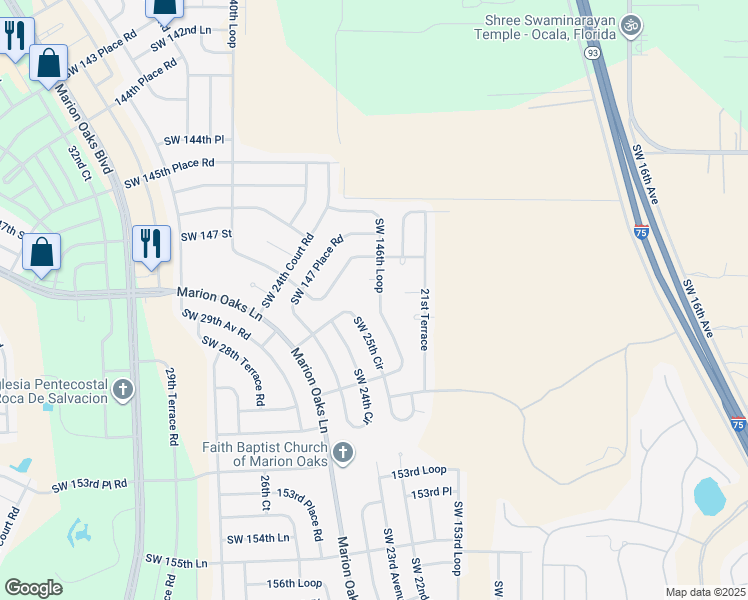 map of restaurants, bars, coffee shops, grocery stores, and more near 2328 Southwest 146th Loop in Ocala