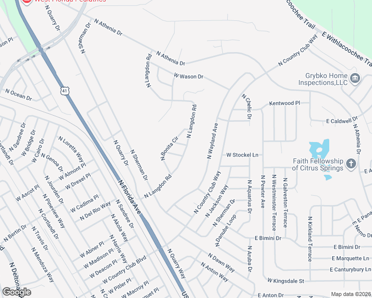 map of restaurants, bars, coffee shops, grocery stores, and more near 9723 North Langdon Road in Citrus Springs
